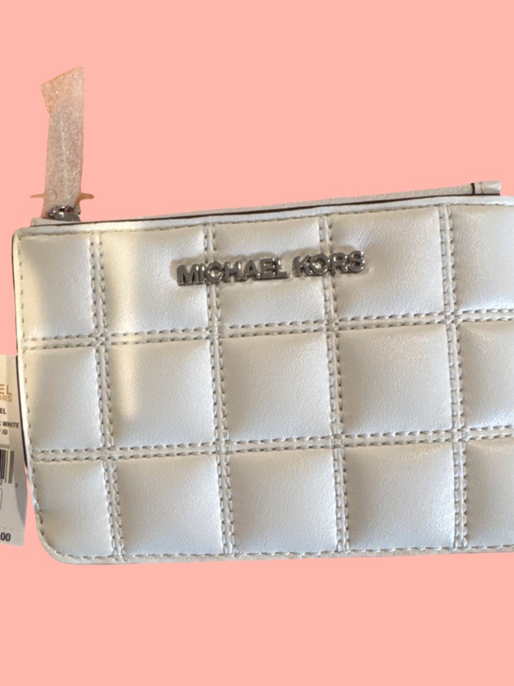 Michael Kors White Quilted Zip Wristlet Clutch